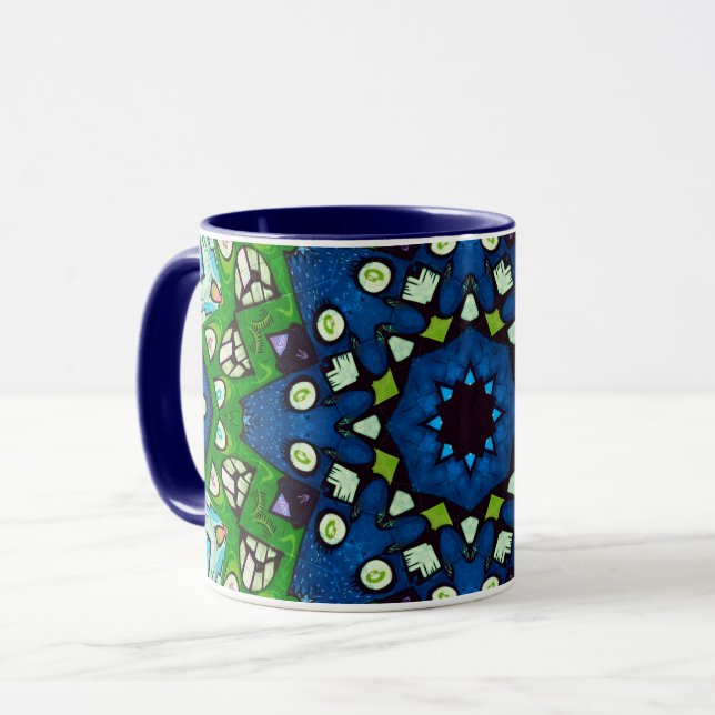 Mandala Mosaic Geometric Green Blue Retro Hippie Tasse (Vorderseite Links)
