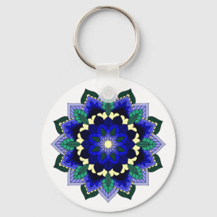 Mandala Muster 02 im dunkelblauen Tastenring Schlüsselanhänger