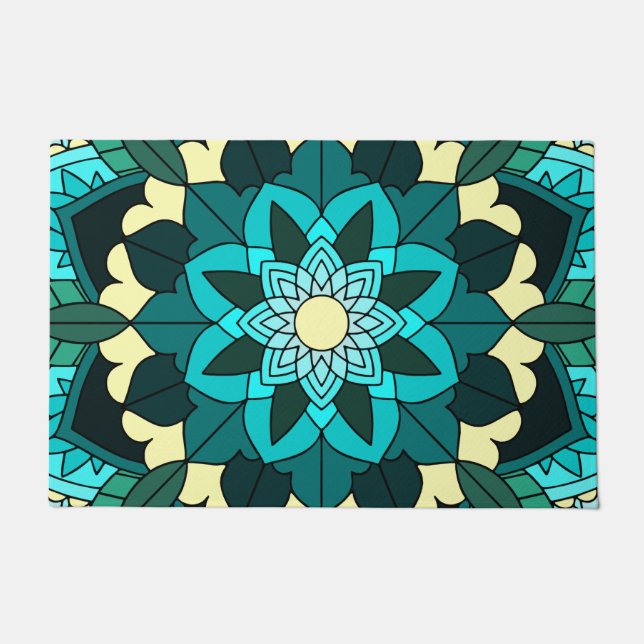 Mandala Muster 02 in aqua Door Mat Fußmatte (Vorderseite)
