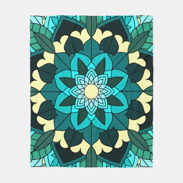 Mandala Muster 02 in aqua Fleecedecke (Vorderseite)