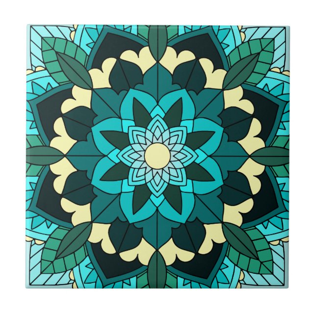 Mandala Muster 02 in aqua Fliese (Vorderseite)