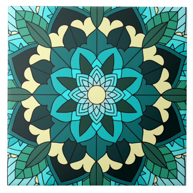 Mandala Muster 02 in aqua Fliese (Vorderseite)