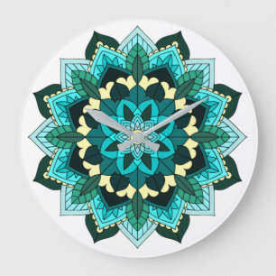 Mandala Muster 02 in aqua Große Wanduhr