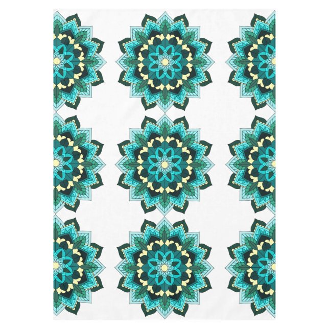 Mandala Muster 02 in aqua tablecloth Tischdecke (Vorderseite)