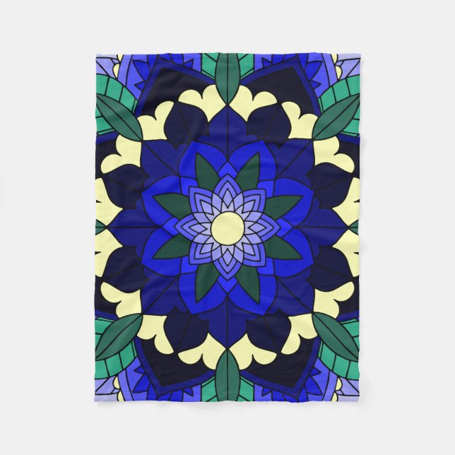 Mandala Muster 02 in dunkelblau Fleecedecke (Vorderseite)