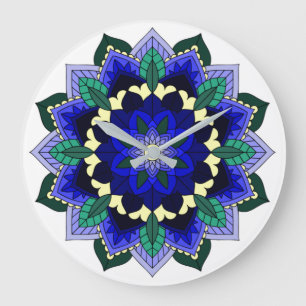 Mandala Muster 02 in dunkelblau Große Uhr