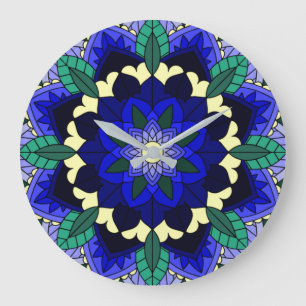 Mandala Muster 02 in dunkelblau Große Wanduhr