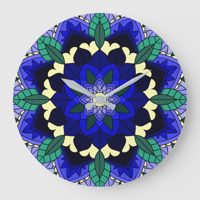 Mandala Muster 02 in dunkelblau Große Wanduhr (Vorderseite)