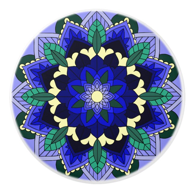 Mandala Muster 02 in dunkelblau Keramik Pull Keramikknauf (Vorderseite)