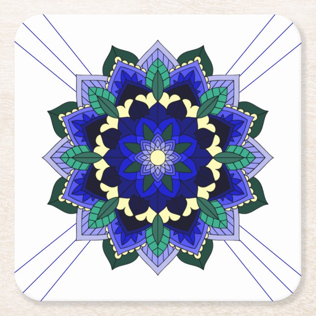 Mandala Muster 02 in dunkelblau quadratischer Papi Rechteckiger Pappuntersetzer (Vorderseite)