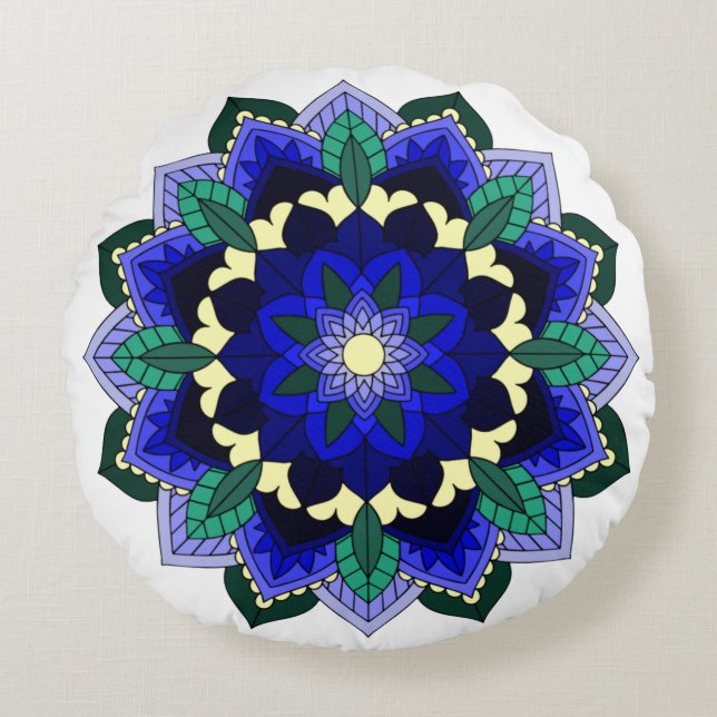 Mandala Muster 02 in dunkelblau runder Polster (Vorderseite)