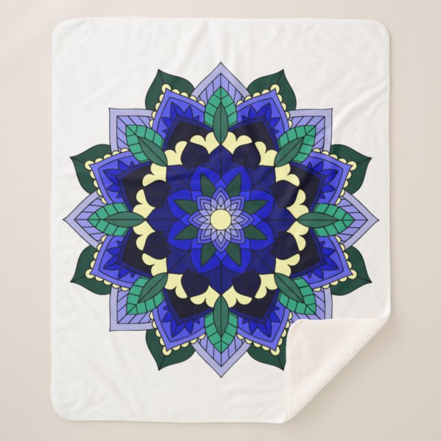 Mandala Muster 02 in dunkelblau Sherpadecke (Vorderseite)