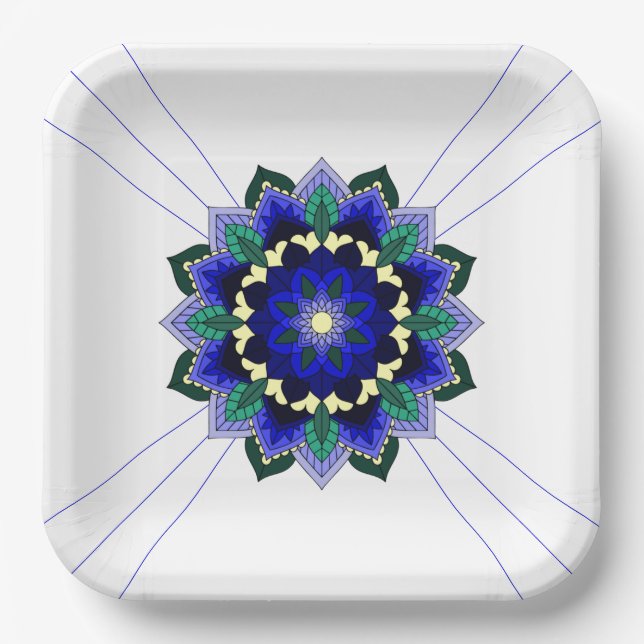 Mandala Muster 02 in dunkelblauem Papierplatte Pappteller (Vorderseite)