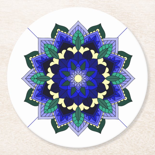 Mandala Muster 02 in dunkelblauer Rundpapier-Coast Runder Pappuntersetzer (Vorderseite)