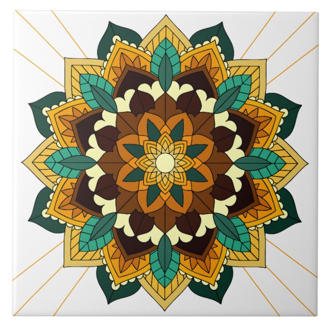 Mandala Muster 02 in Gelb & Keramik Tile Fliese (Vorderseite)