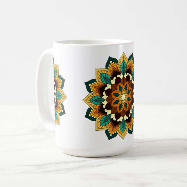 Mandala Muster 02 in gelb & tan Coffee Tasse (Vorderseite Links)