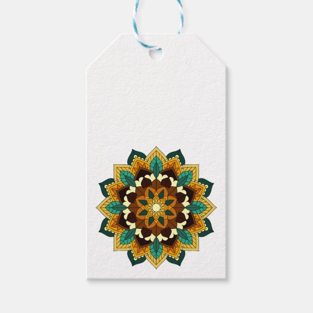 Mandala Muster 02 in gelb & tan Geschenkanhänger (Vorderseite)