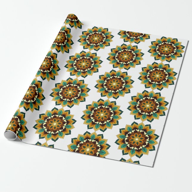 Mandala Muster 02 in gelb & tan Geschenkpapier (Ungerollt)