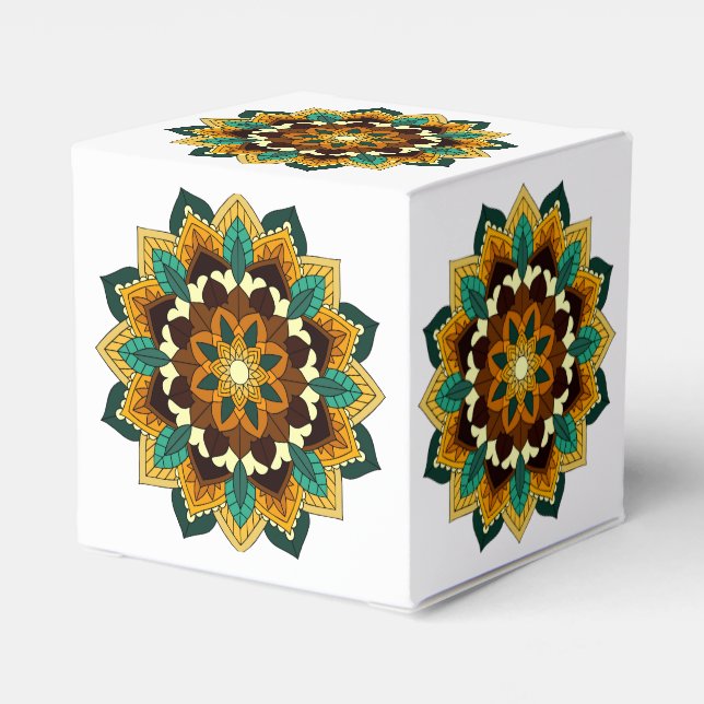 Mandala Muster 02 in gelb & tan Geschenkschachtel (Rückseite)