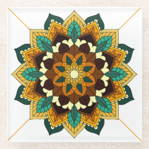 Mandala Muster 02 in gelb & tan Glasuntersetzer