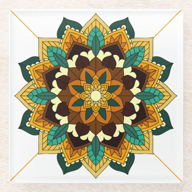 Mandala Muster 02 in gelb & tan Glasuntersetzer (Vorderseite)