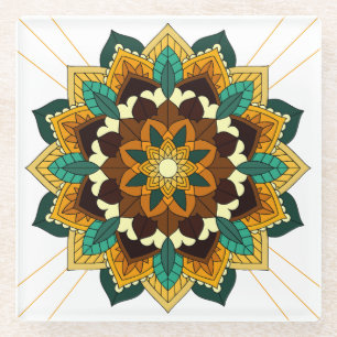 Mandala Muster 02 in gelb & tan Glasuntersetzer