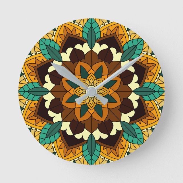 Mandala Muster 02 in gelb & tan Round Clock Runde Wanduhr (Vorderseite)