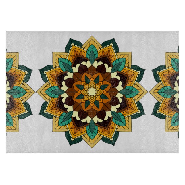 Mandala Muster 02 in gelb & tan Schneidebrett (Vorderseite)