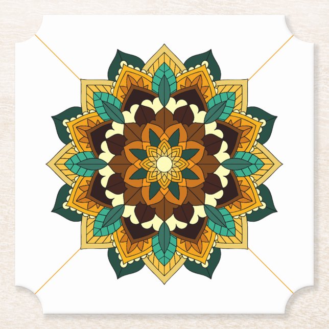 Mandala Muster 02 in gelb & tan Untersetzer (Vorderseite)