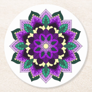 Mandala Muster 02 in lila Round Paper Untersetzer