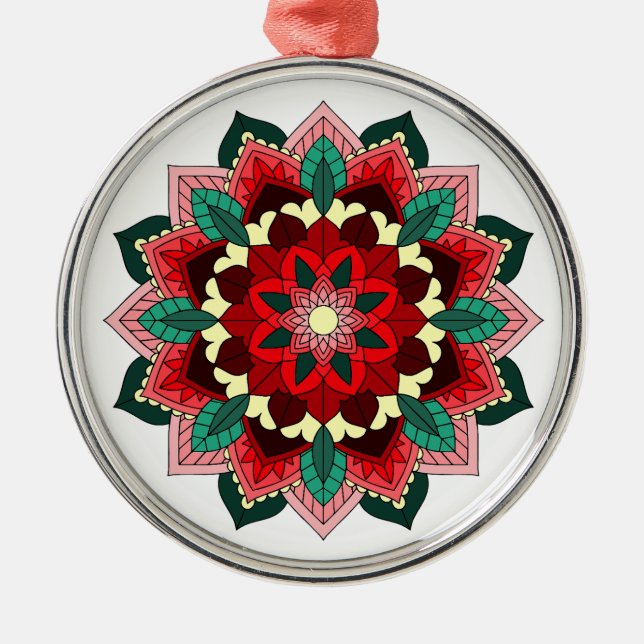 Mandala Muster 02 in rotem Metall Ornament Aus Metall (Vorne)