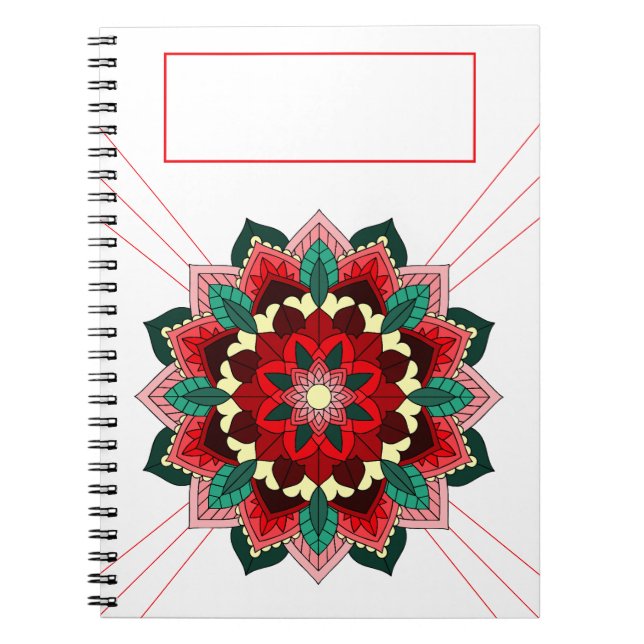 Mandala Muster 02 in rotem Notebook Notizblock (Vorderseite)