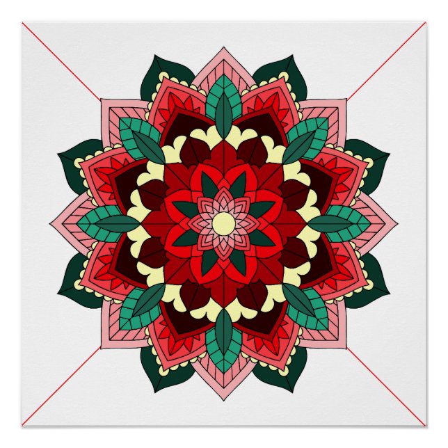 Mandala Muster 02 in rotem Poster (Vorderseite)