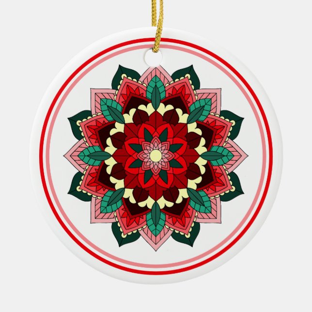 Mandala Muster 02 in roter Keramik Ornament (Vorne)