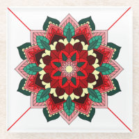 Mandala Muster 02 in Rotglas-Untersetzer