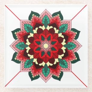 Mandala Muster 02 in Rotglas-Untersetzer Glasuntersetzer