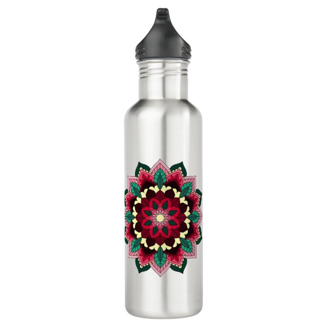 Mandala Muster 02 in tiefrosa 710 ml Wasserflasche Edelstahlflasche (Rechts)