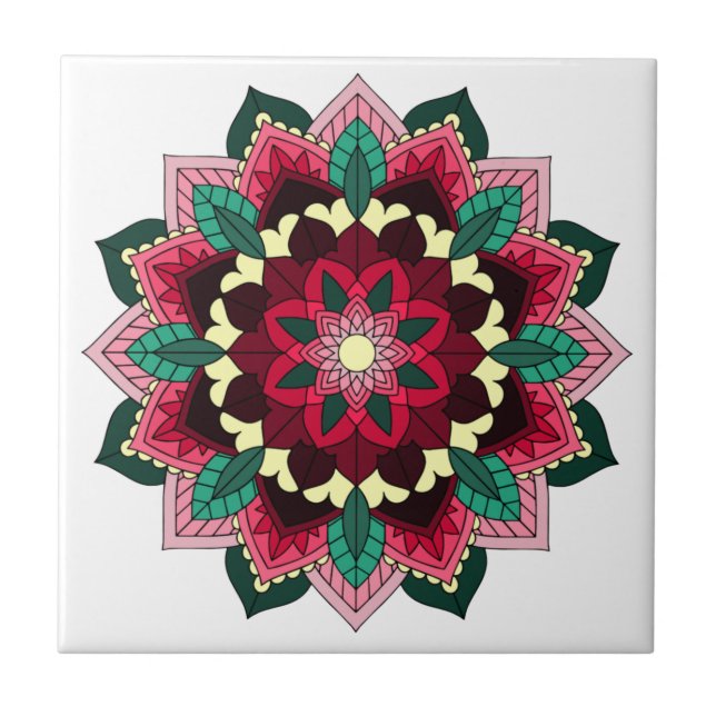 Mandala Muster 02 in tiefrosa Fliese (Vorderseite)