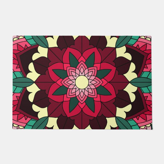 Mandala Muster 02 in tiefrosa Fußmatte (Vorderseite)