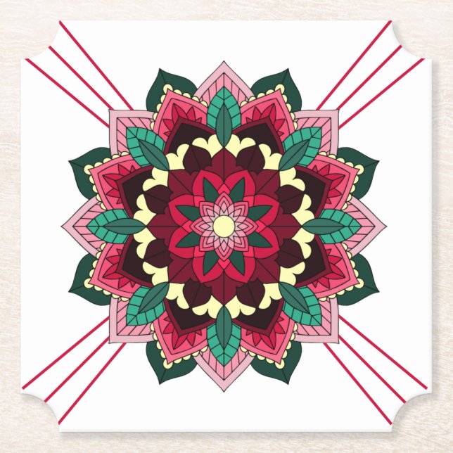 Mandala Muster 02 in tiefrosa Paper Untersetzer (Vorderseite)