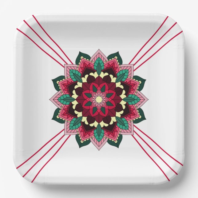 Mandala Muster 02 in tiefrosa Papierplatte Pappteller (Vorderseite)