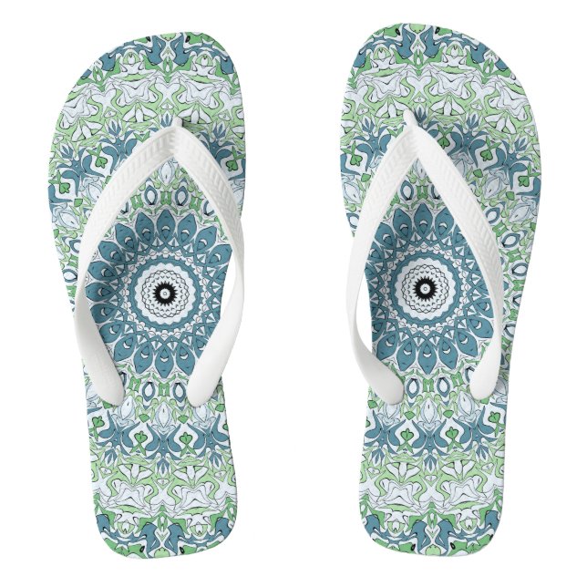 Mandala-Muster an der grünen und blauen Küste Flip Flops (Fußbett)