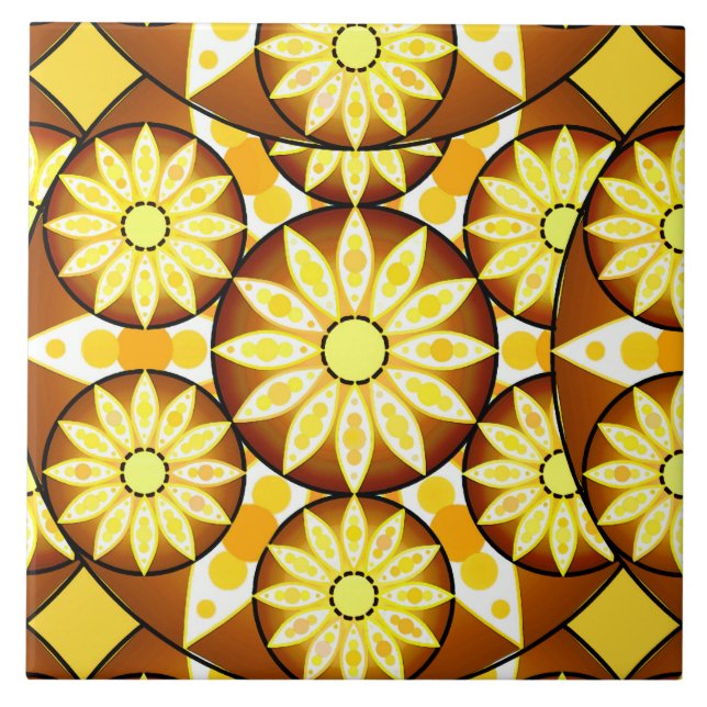 Mandala-Muster, Brauntöne und Gold Fliese (Vorderseite)