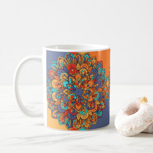 Mandala Muster bunt marokkanisch Kaffeetasse (Mit Donut)