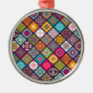 Mandala Muster bunt marokkanisch Silbernes Ornament