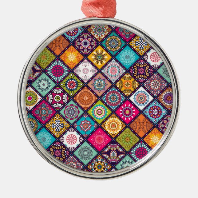 Mandala Muster bunt marokkanisch Silbernes Ornament (Vorne)