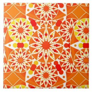Mandala Muster, Coral Orange und Gold Fliese