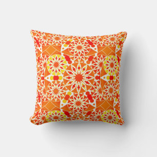 Mandala Muster, Coral Orange und Gold Kissen
