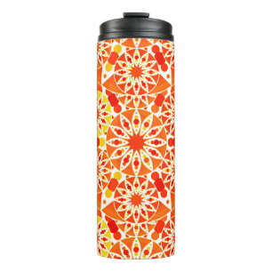 Mandala Muster, Coral Orange und Gold Thermosbecher