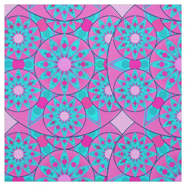 Mandala-Muster, Fuchsia, Rosa und Türkis Stoff (Muster)
